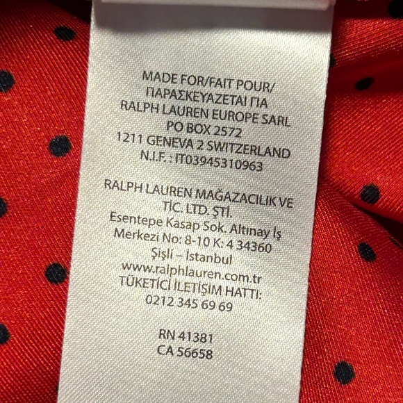 Lauren Ralph Lauren Red Satin V-Neck Cuffed Polka Dot Pullover Blouse | Size XL - Picture 9 of 11